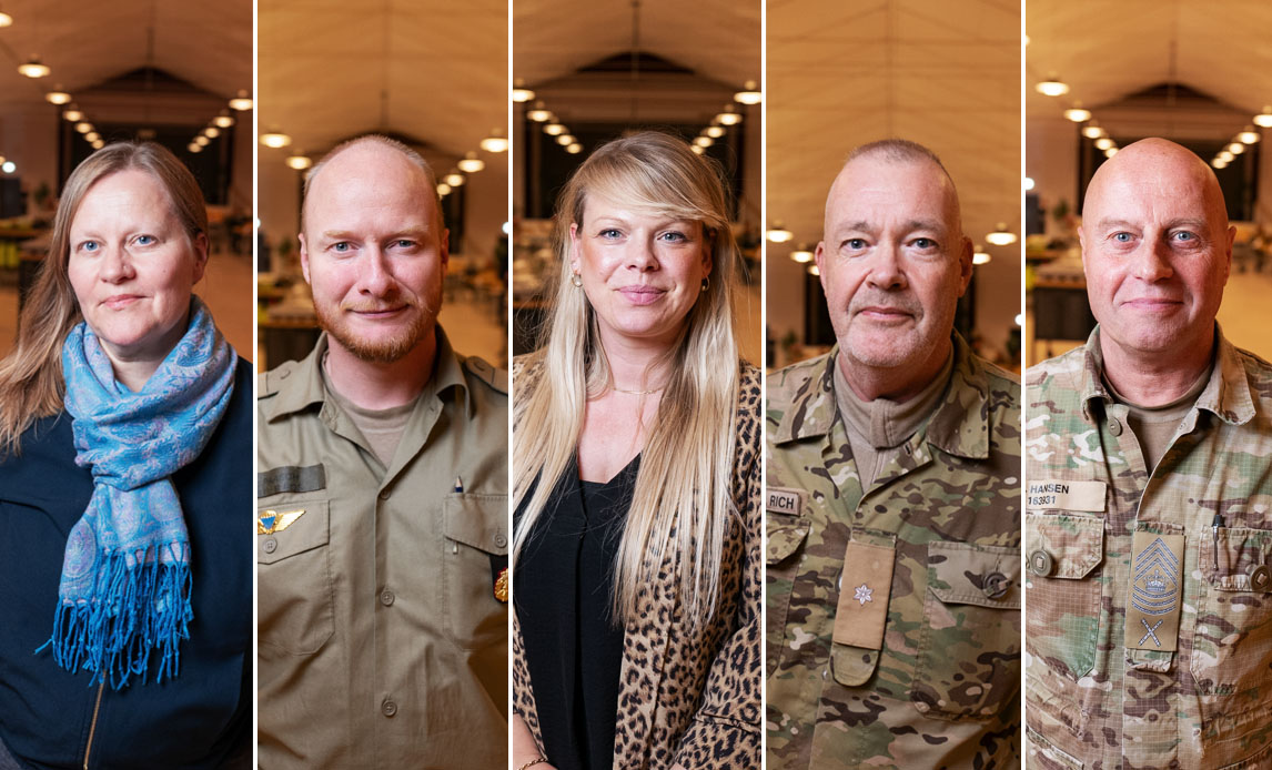 Fem af de deltagende på GFP-kursus på Hjemmeværnsskolen