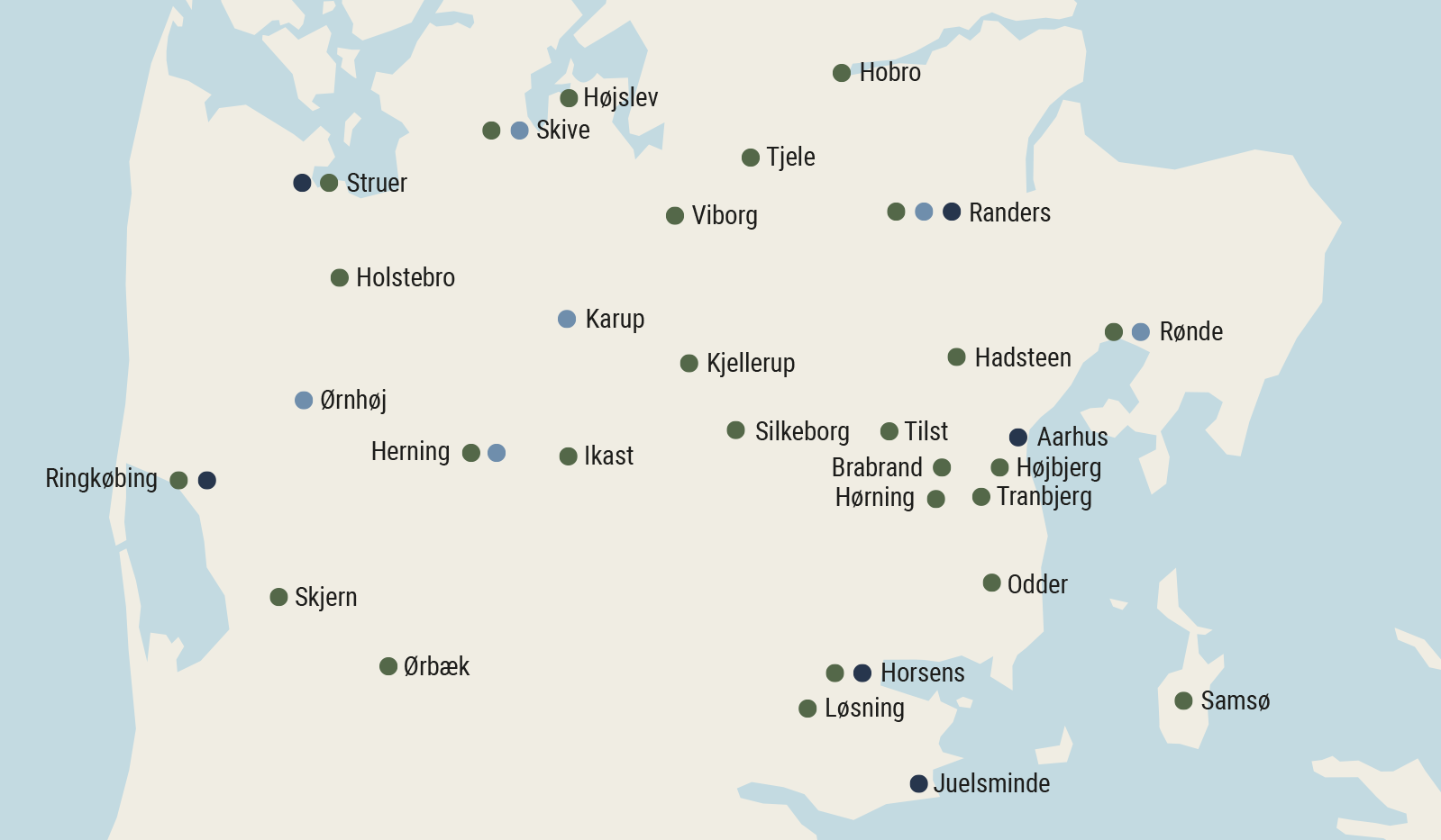 Oversigt over Hjemmeværnets enheder i region midtjylland.