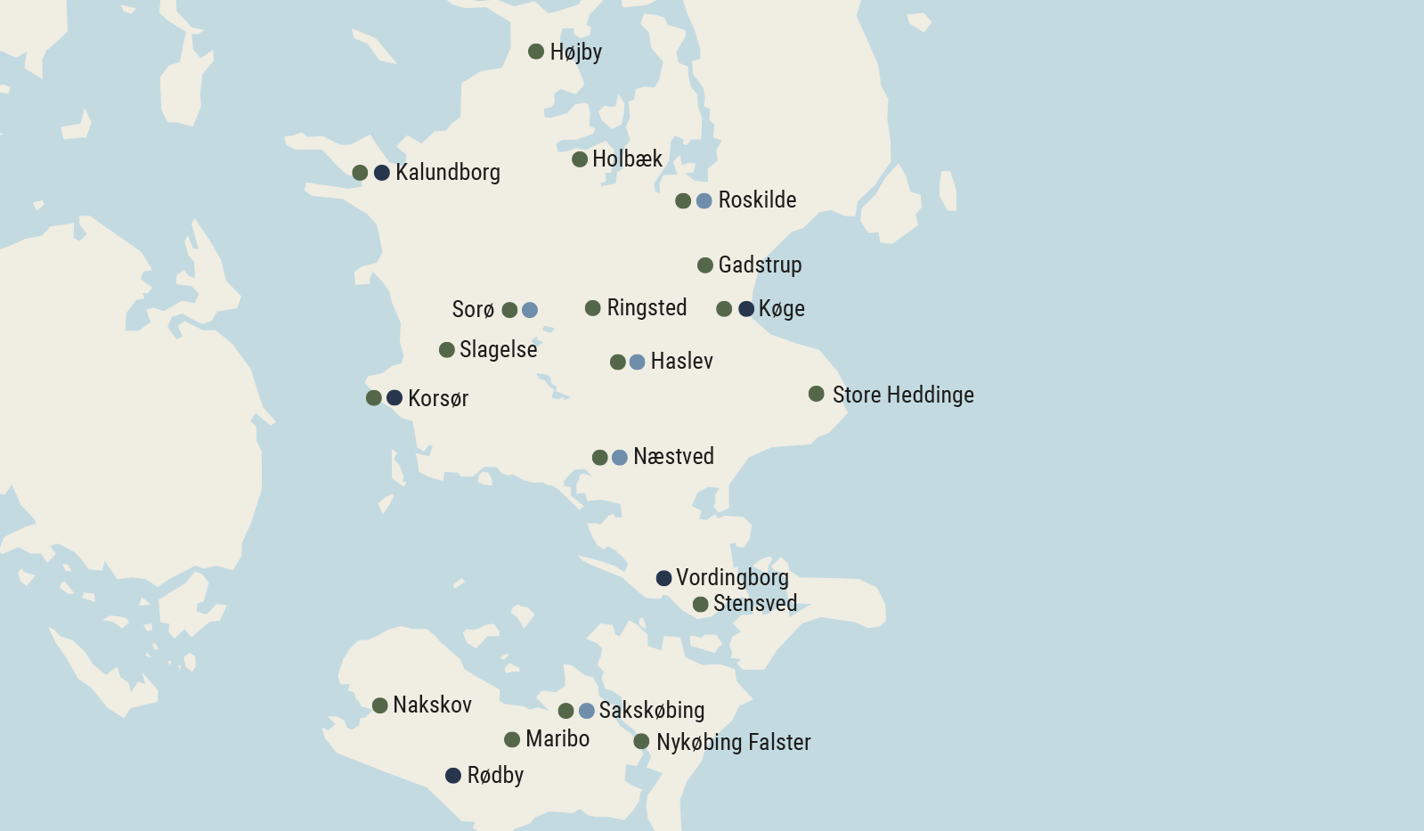 Oversigt over enheder i region Sjælland.