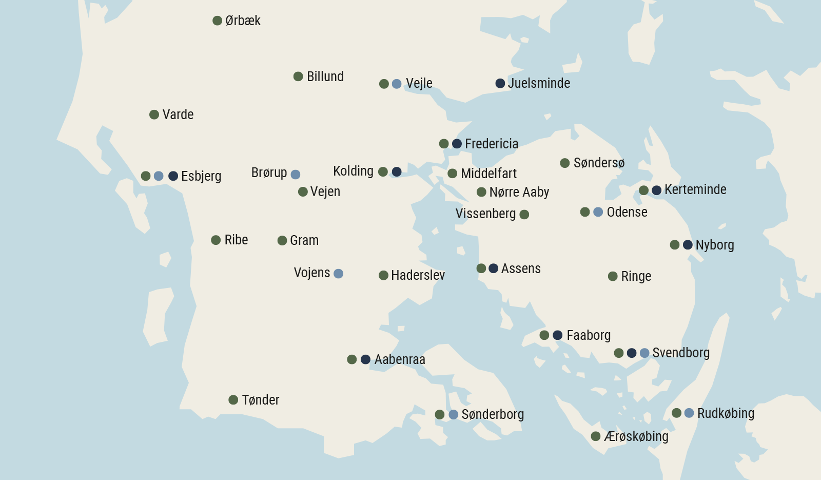 Oversigt over Hjemmeværnets enheder i region Syddanmark.